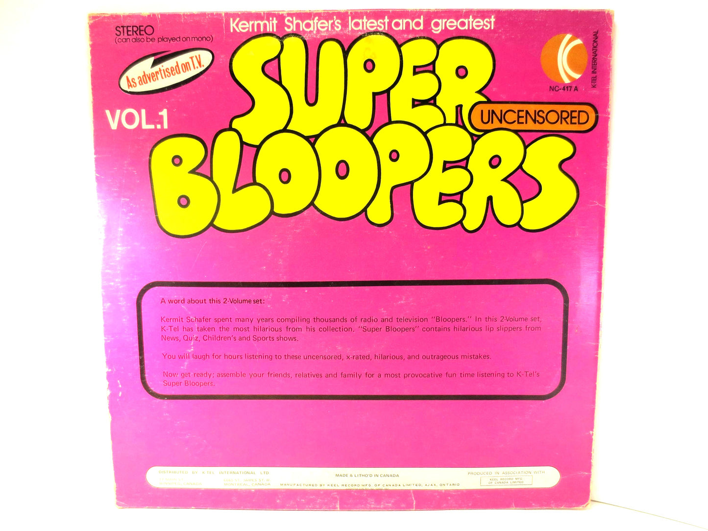 SUPER BLOOPERS, NOVELTY Records, K-Tel Records, Childrens Records, Funny Bloopers, Novelty Album, Tv Bloopers, Vintage Records, 1975 Records