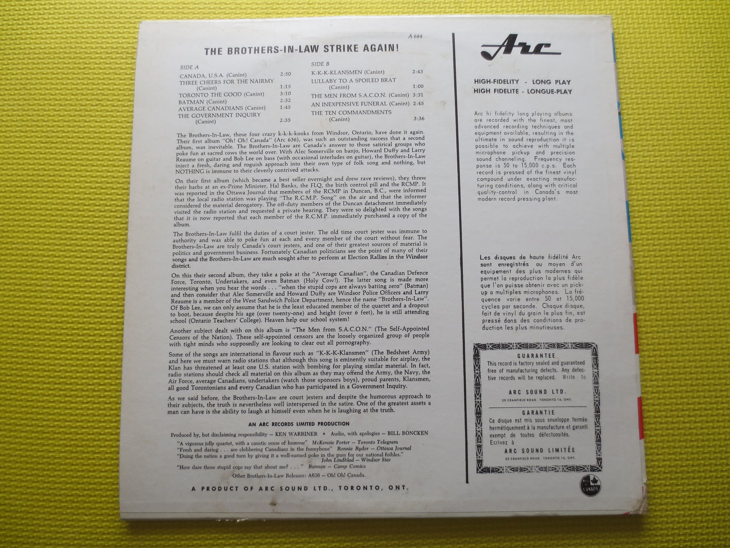 BROTHERS-in-LAW, COMEDY Album, Brothers-in-Law Lp, Folk Comedy Album, Comedy Record, Canadian Comedy Lp, Vintage Record, Comedy, 1966 Record