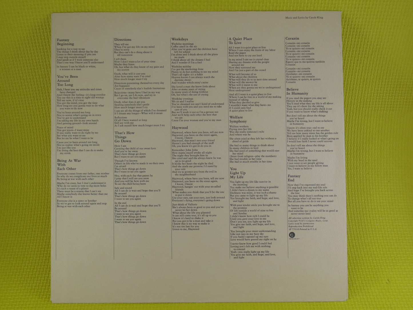 CAROLE KING, FANTASY, Carole King Record, Carole King Album, Carole King Lp, Vinyl Record, Vinyl Album, Vinyl, Vintage Records, 1973 Records