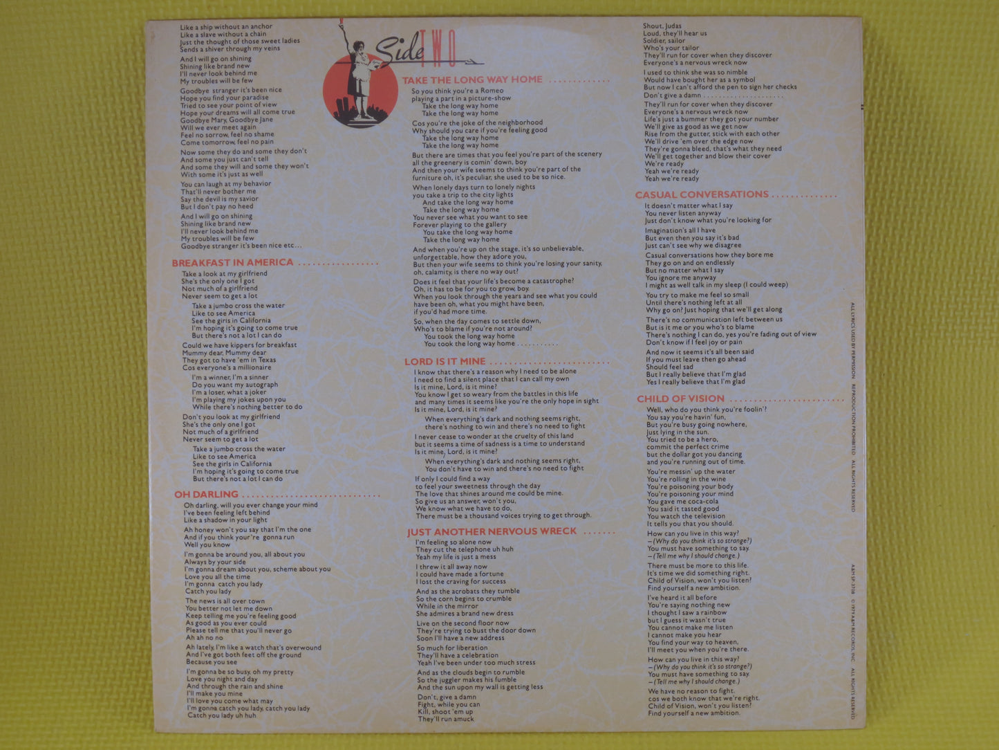 SUPERTRAMP, BREAKFAST in America, Rock Record, SUPERTRAMP Albums, Supertramp Records, Vinyl Record, Rock Vinyl, 1979 Album