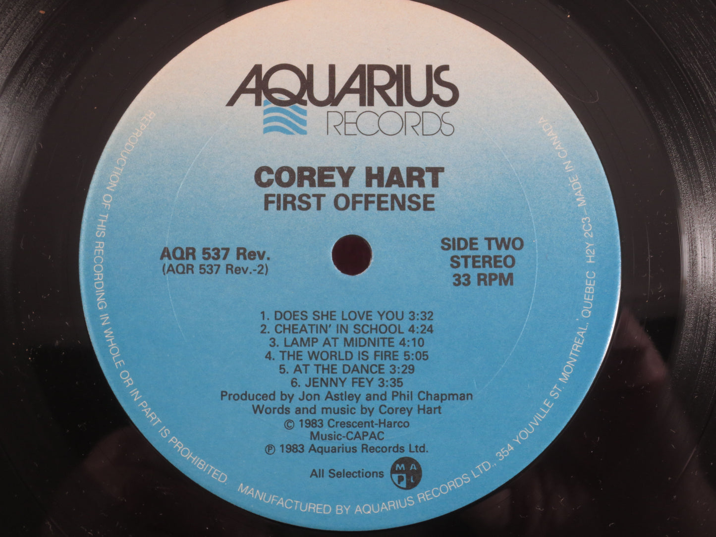 COREY HART, FIRST Offense, Corey Hart Records, Corey Hart Albums, Vintage Vinyl, Rock Albums, Vinyl Records, 1983 Records