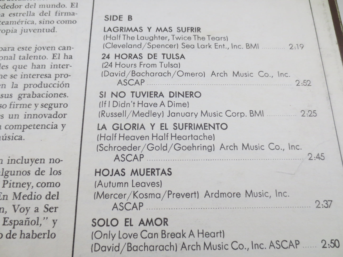 GENE PITNEY, ESPANOL, Gene Pitney Record, Gene Pitney Spanish, Gene Pitney Vinyl, Gene Pitney Albums, Vinyl, Vintage Records, 1966 Records