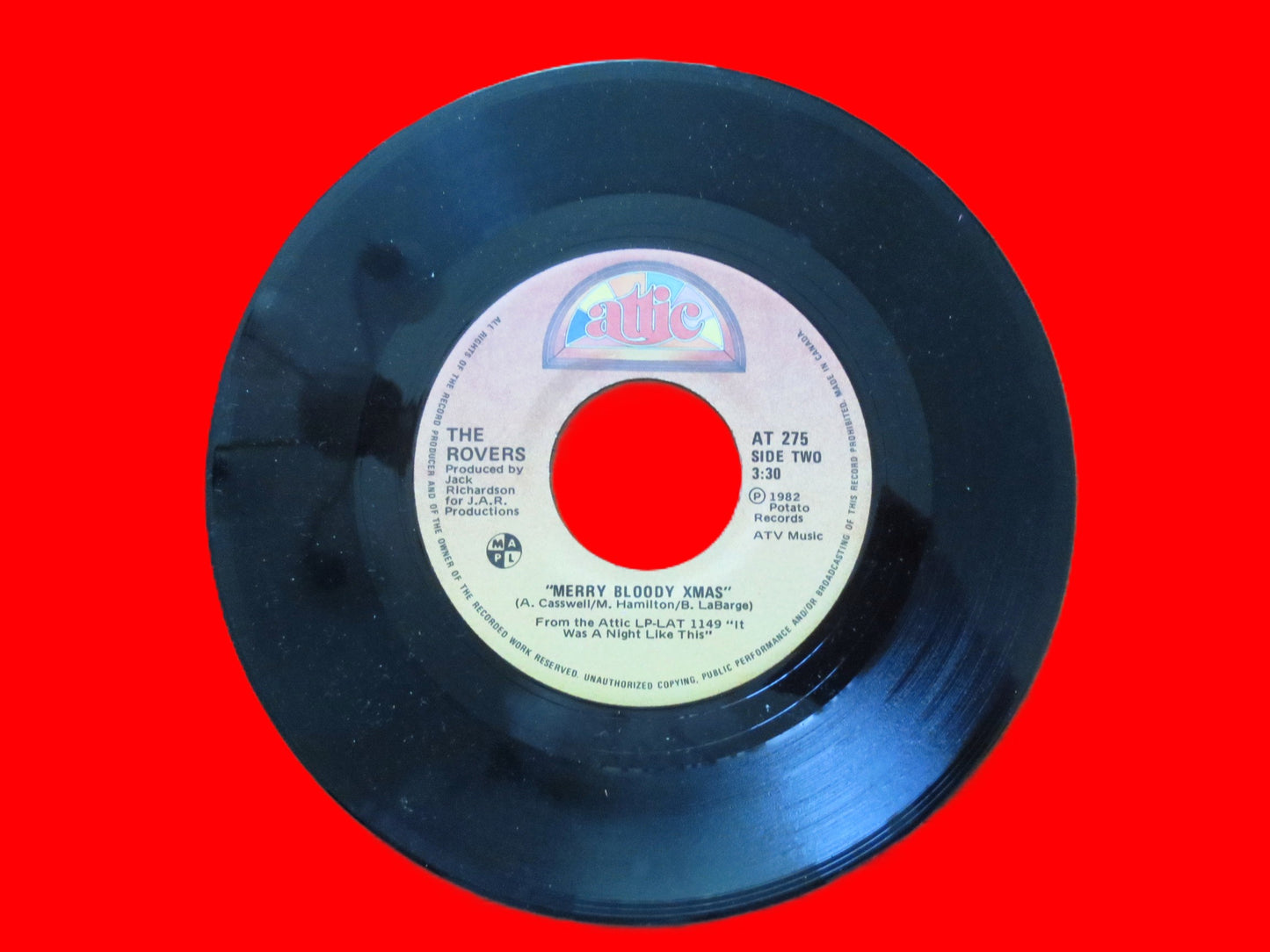 GRANDMA Got Run Over by a REINDEER, The Irish Rovers, 45 RPM, 1982 Record