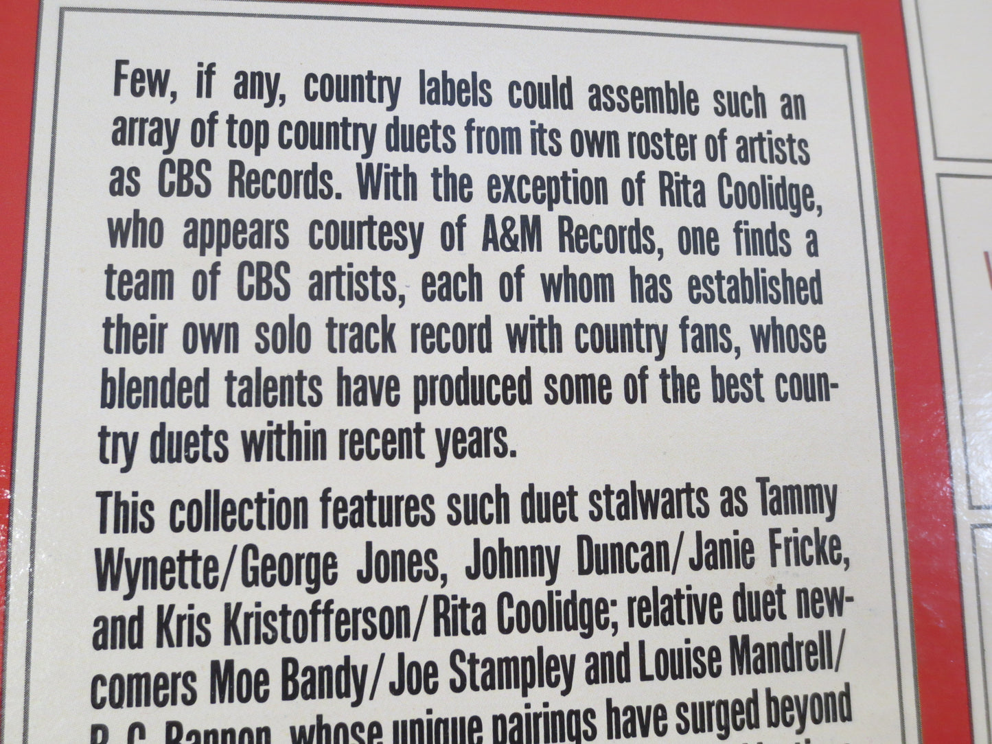 BEST COUNTRY DUETS, Country Hits, Country Records, Willie Nelson Album, George Jones Album, Bobby Bare Album, Vintage Records, 1980 Records