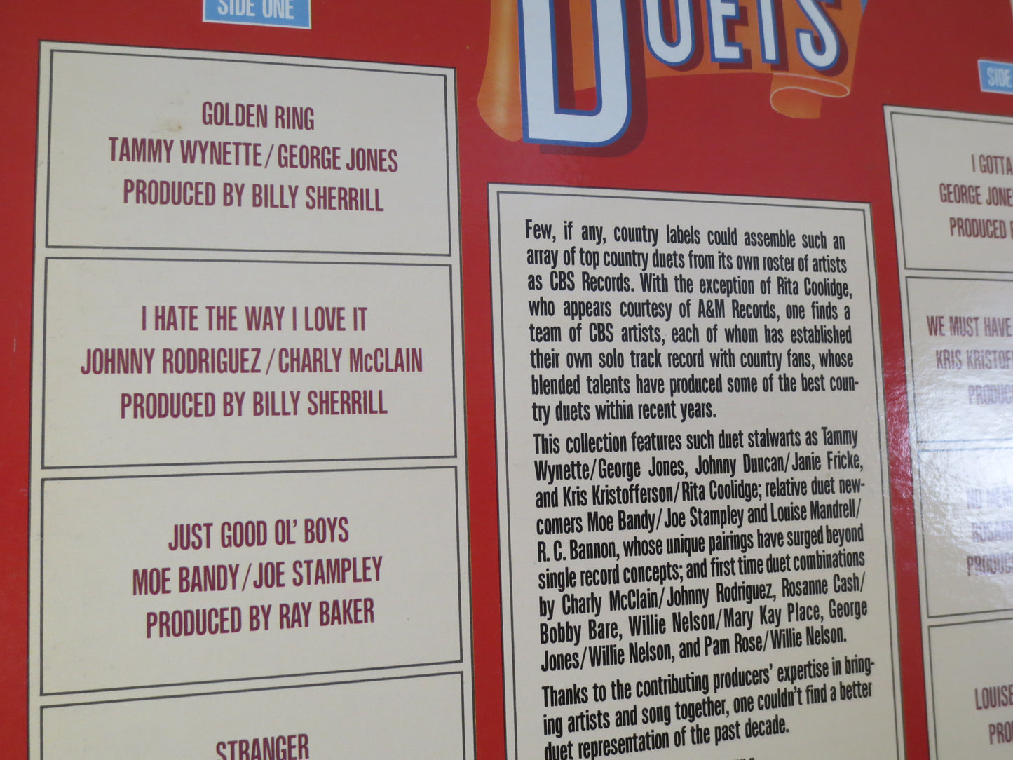 BEST COUNTRY DUETS, Country Hits, Country Records, Willie Nelson Album, George Jones Album, Bobby Bare Album, Vintage Records, 1980 Records