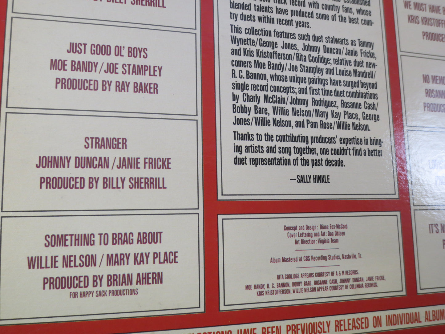 BEST COUNTRY DUETS, Country Hits, Country Records, Willie Nelson Album, George Jones Album, Bobby Bare Album, Vintage Records, 1980 Records