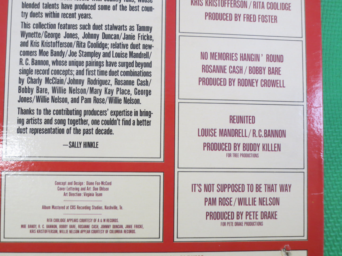 BEST COUNTRY DUETS, Country Hits, Country Records, Willie Nelson Album, George Jones Album, Bobby Bare Album, Vintage Records, 1980 Records