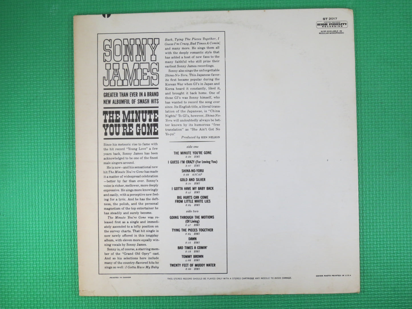 SONNY JAMES, The Minute You're Gone, Sonny James Records, Sonny James Albums, Sonny James lps, Vinyl Albums, Vintage Records, 1963 Record