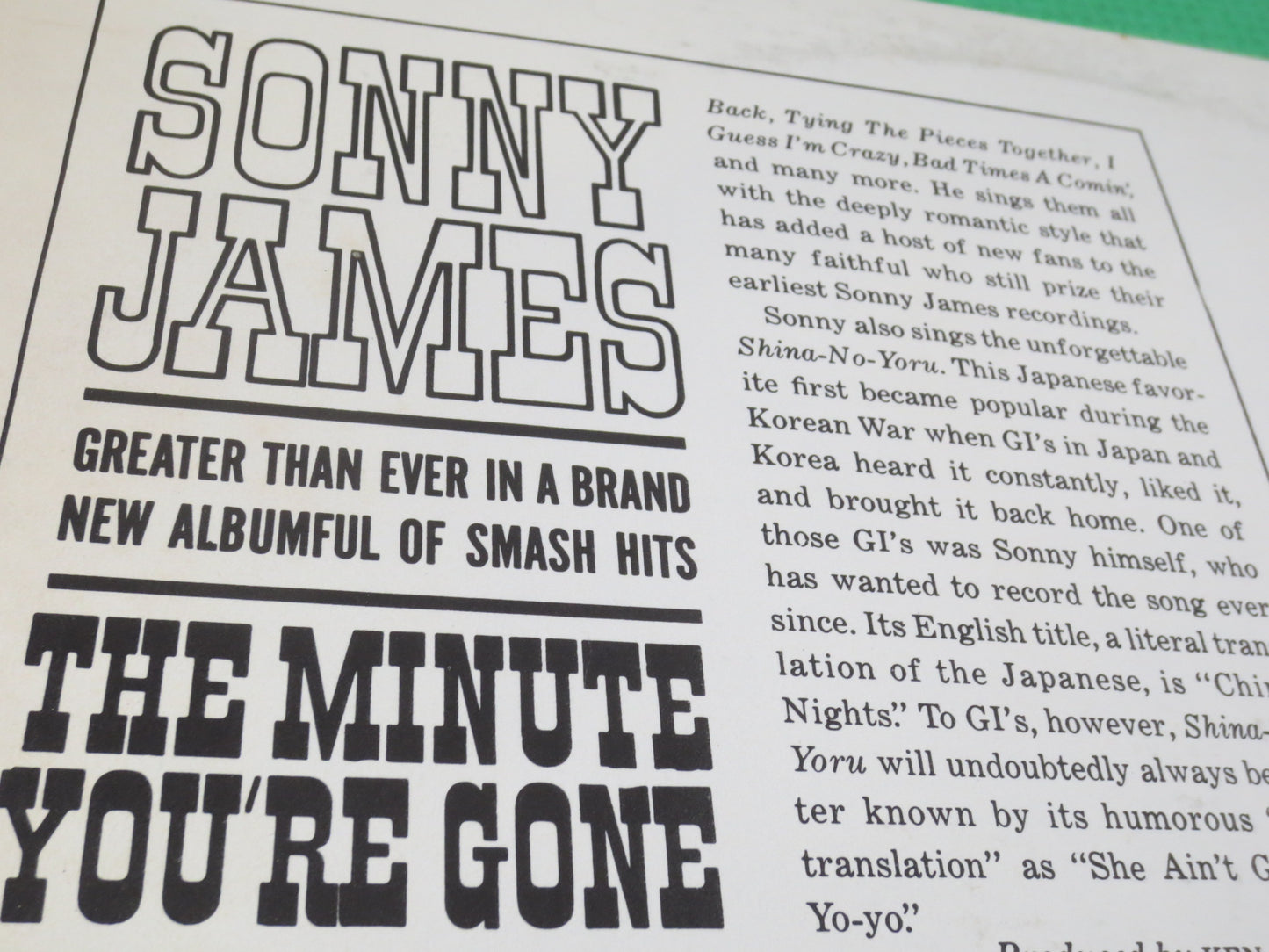 SONNY JAMES, The Minute You're Gone, Sonny James Records, Sonny James Albums, Sonny James lps, Vinyl Albums, Vintage Records, 1963 Record
