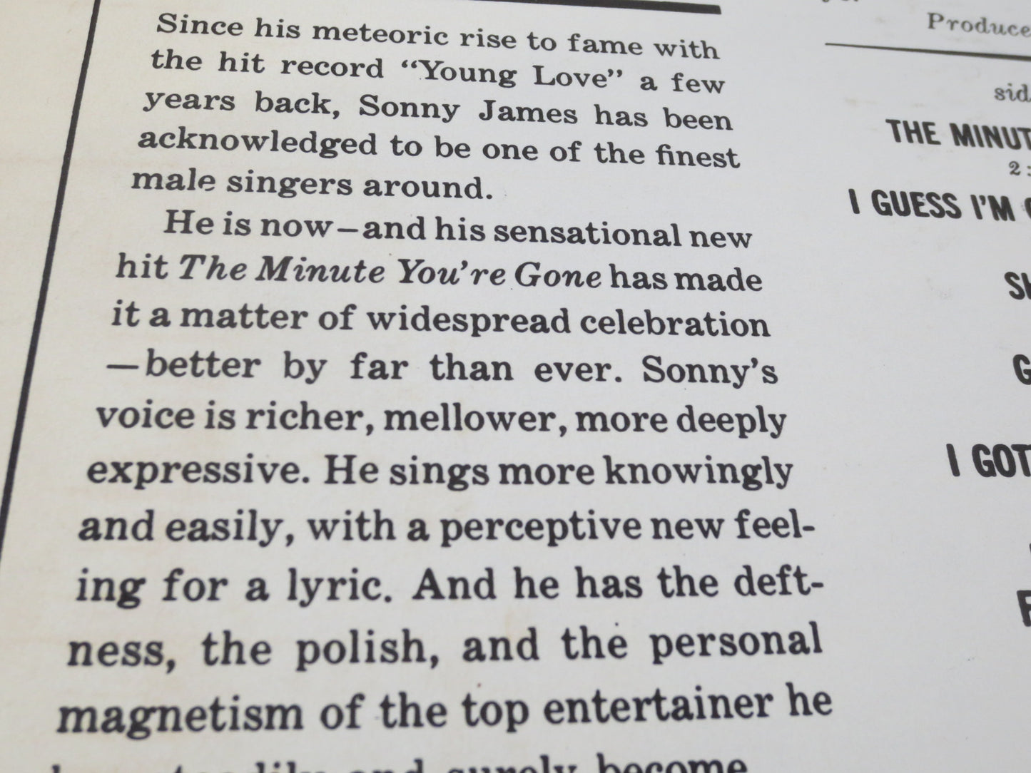 SONNY JAMES, The Minute You're Gone, Sonny James Records, Sonny James Albums, Sonny James lps, Vinyl Albums, Vintage Records, 1963 Record