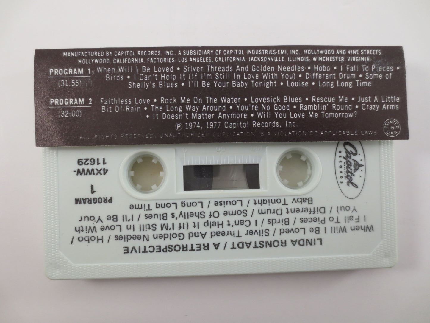 LINDA RONSTADT, A RETROSPECTIVE, Linda Ronstadt Tape, Linda Ronstadt Hits, Linda Ronstadt Album, Country Tape, Cassette Tape, 1977 Cassette