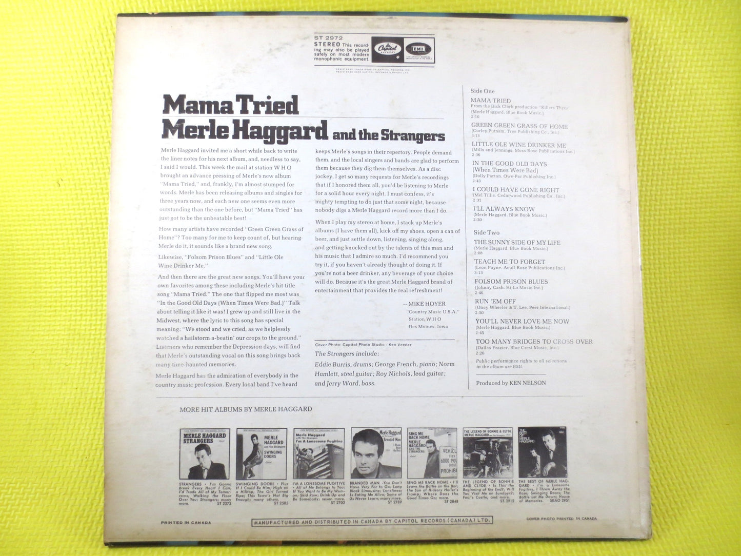 MERLE HAGGARD, Mama TRIED, Country Record, Vintage Vinyl, Merle Haggard Album, Merle Haggard Record, Vinyl, Vintage Records, 1968 Records
