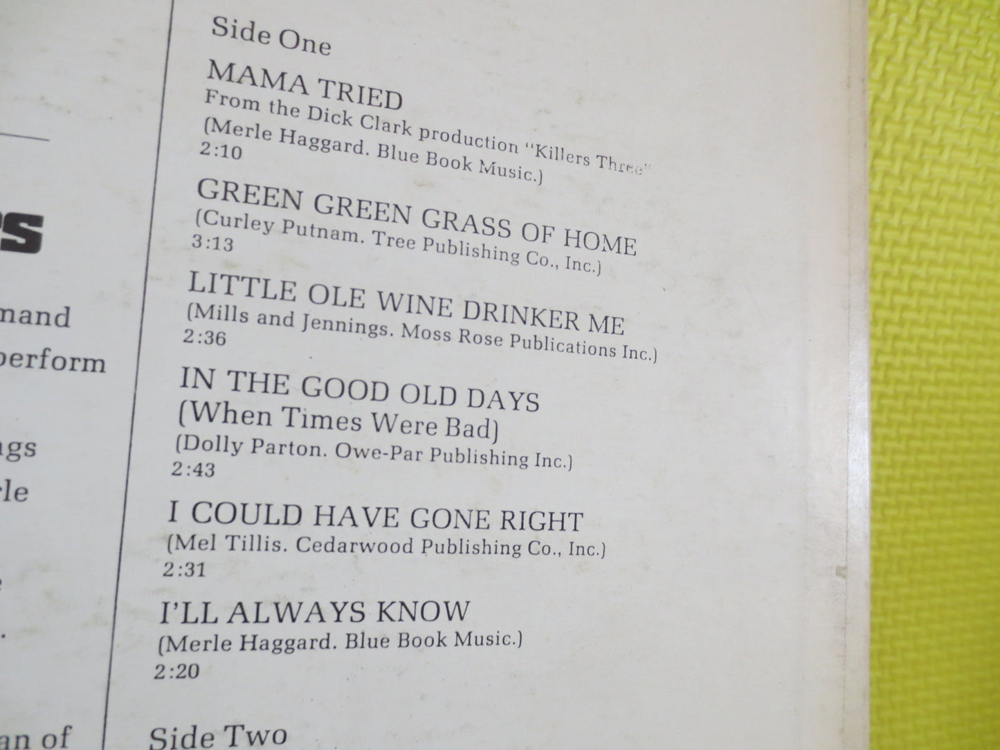 MERLE HAGGARD, Mama TRIED, Country Record, Vintage Vinyl, Merle Haggard Album, Merle Haggard Record, Vinyl, Vintage Records, 1968 Records