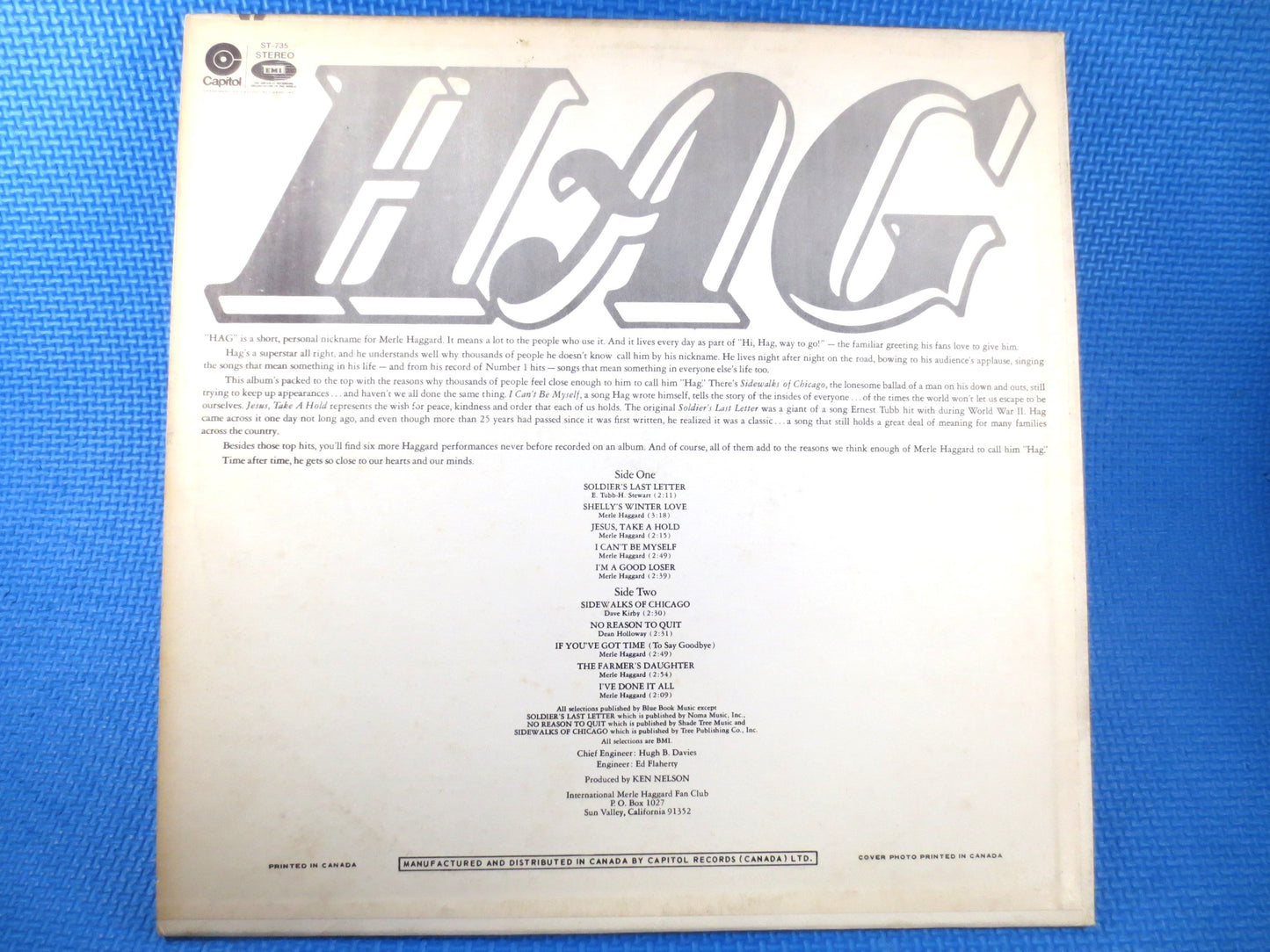 MERLE HAGGARD, HAG, Merle Haggard Lp, Country Record, Vintage Vinyl, Merle Haggard Album, Merle Haggard Record, Vintage Records, 1971 Record