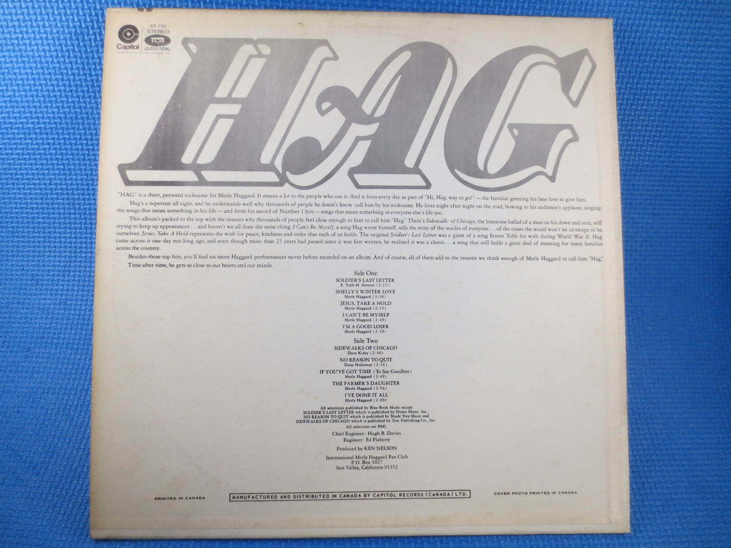MERLE HAGGARD, HAG, Merle Haggard Lp, Country Record, Vintage Vinyl, Merle Haggard Album, Merle Haggard Record, Vintage Records, 1971 Record
