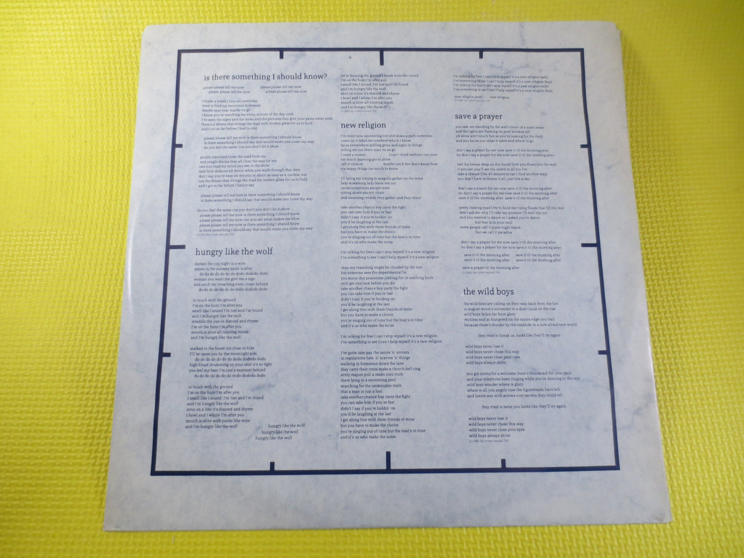 DURAN DURAN, ARENA, Duran Duran Ep, Duran Duran Records, Duran Duran lps, Duran Duran Live, Duran Duran Hits, Vintage Records, 1984 Records