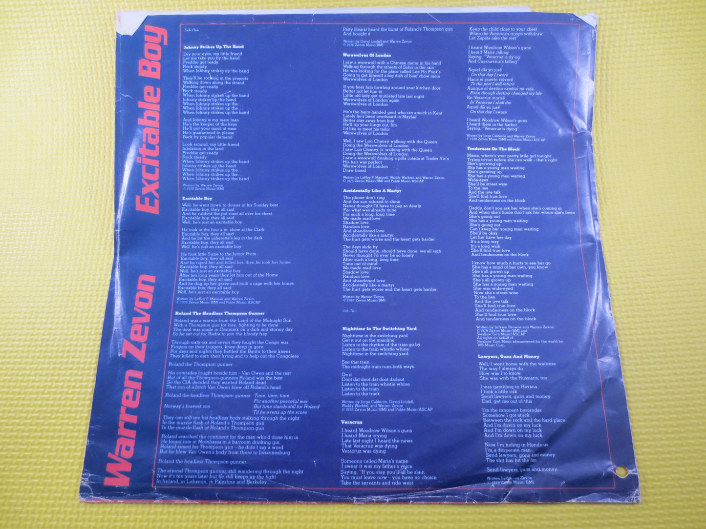 WARREN ZEVON, EXCITABLE Boy, Werewolves of London, Warren Zevon Record, Vintage Vinyl, Warren Zevon Album, Warren Zevon Lp, Lp, 1978 Records