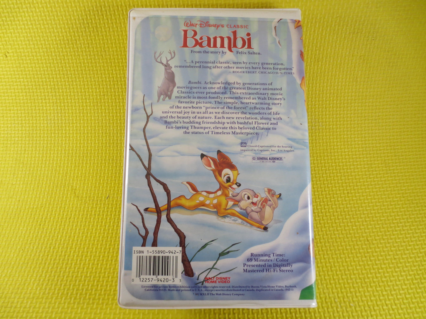 BAMBI, Rare Vhs 942, Black DIAMOND Label, Walt Disney Vhs, Kids Vhs, Walt Disney Film, Classic Kids Vhs, Walt Disney Movie, Disneyland Movie