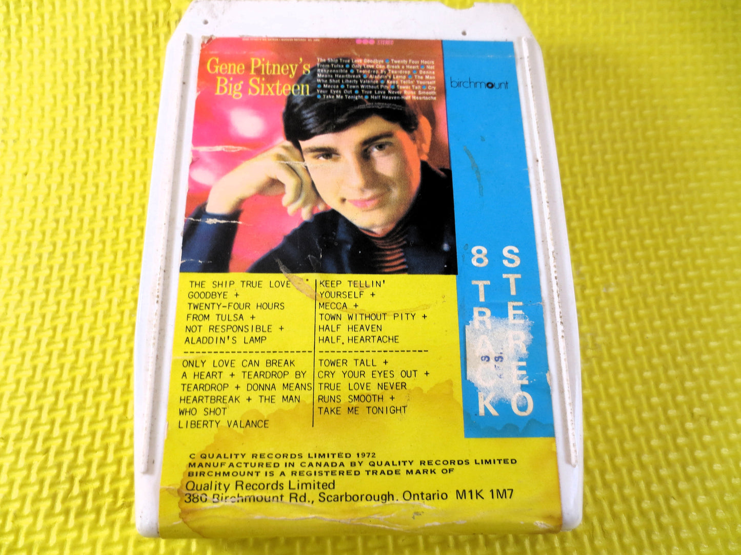 GENE PITNEY, BIG Sixteen, 8-Track Tape, Greatest Hits, Tapes, Gene Pitney Tape, Tape, 8 Track Cassette, Gene Pitney Hits, 1972 8-Track