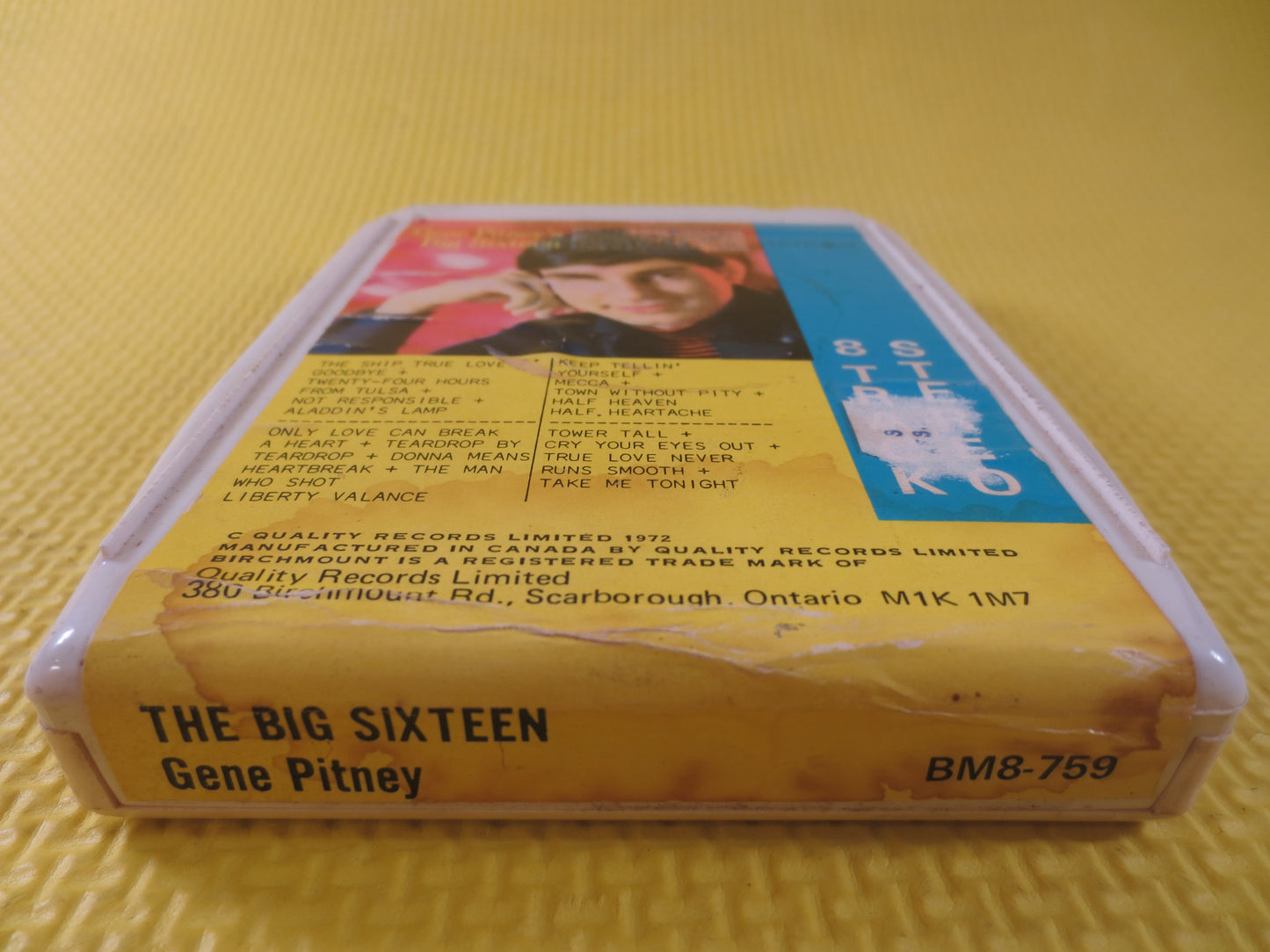 GENE PITNEY, BIG Sixteen, 8-Track Tape, Greatest Hits, Tapes, Gene Pitney Tape, Tape, 8 Track Cassette, Gene Pitney Hits, 1972 8-Track