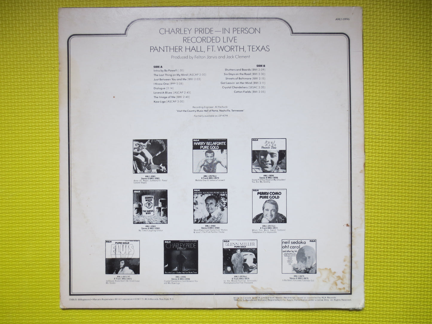 CHARLEY PRIDE, In PERSON, Country Classics, Charley Pride Lp, Vintage Vinyl, Charley Pride Album, Country Lp, 1975 Records