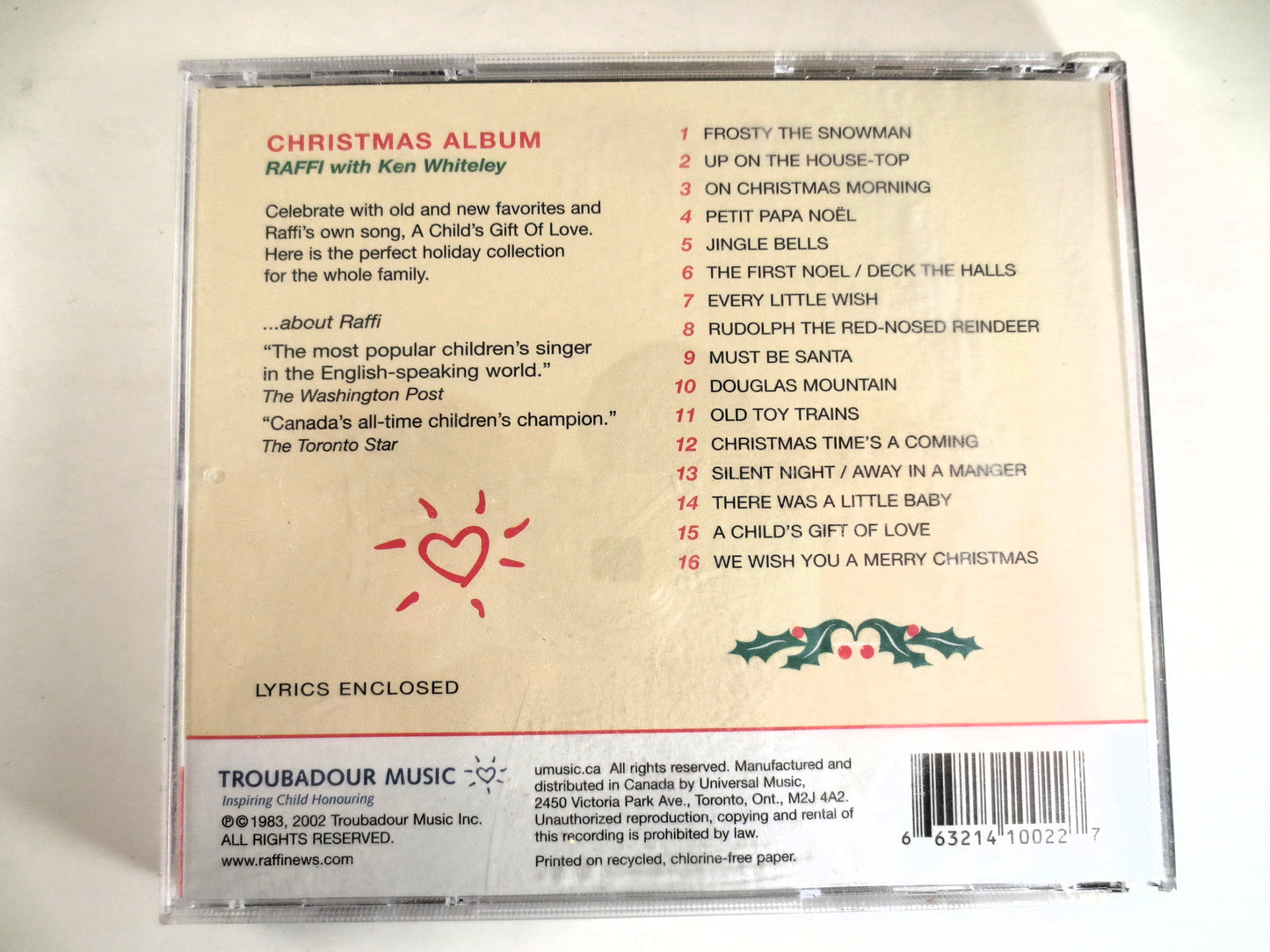RAFFI, CHRISTMAS Album, CHRISTMAS Music, Christmas Tunes, Christmas Songs, Christmas Hymns, Kids Cd, Cd Music, Music Cds, 1983 Compact Discs