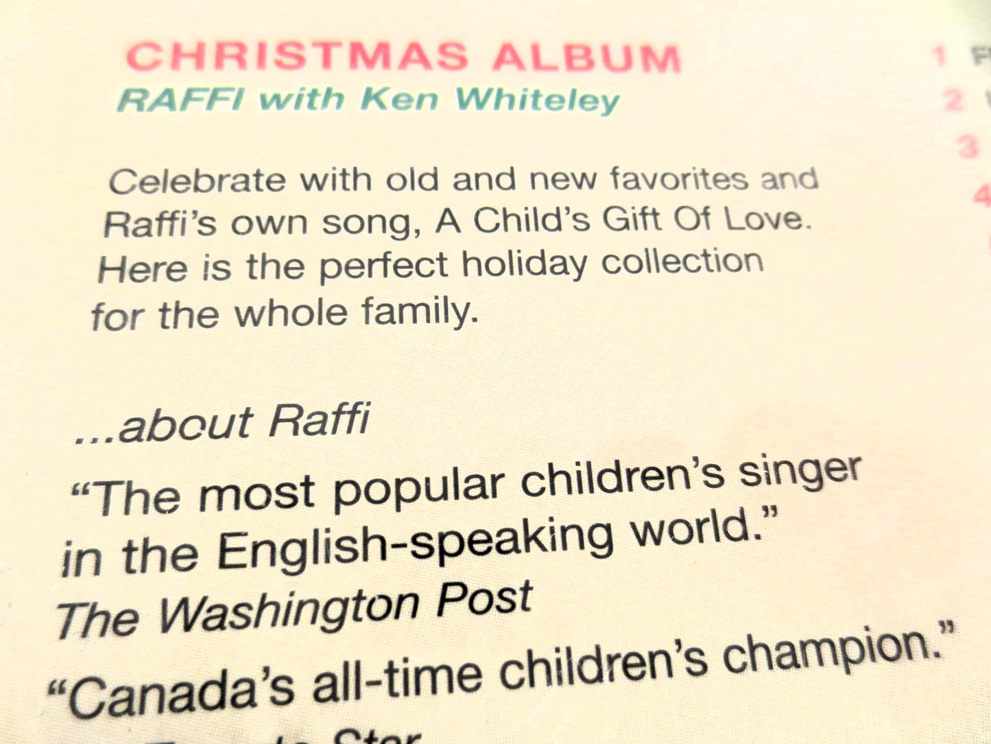 RAFFI, CHRISTMAS Album, CHRISTMAS Music, Christmas Tunes, Christmas Songs, Christmas Hymns, Kids Cd, Cd Music, Music Cds, 1983 Compact Discs