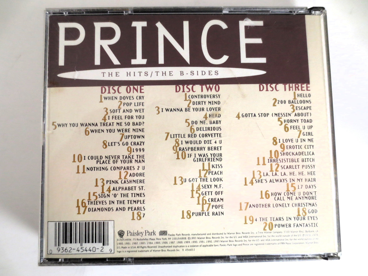 PRINCE, The Hits / The B-Sides, Prince Cd, Prince Music, Prince Songs, Funk Music Cd, Disco Cd, Pop Music Cd, Vintage Cd, 1993 Compact Discs
