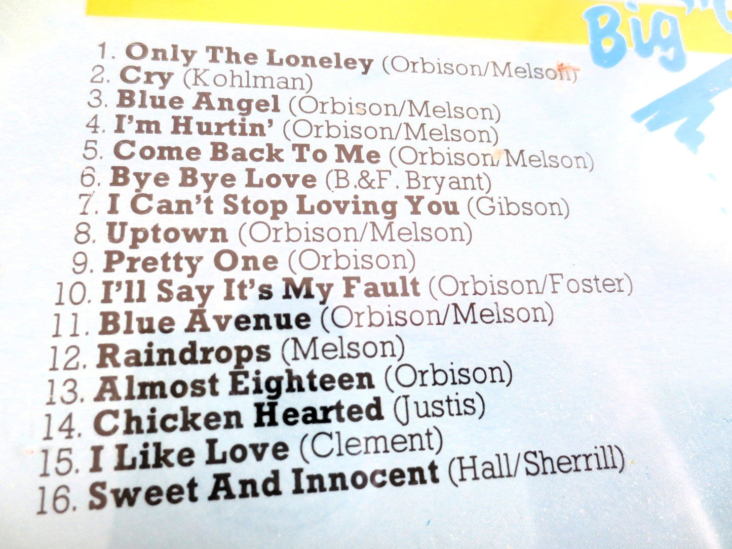 ROY ORBISON, Big "O", GREATEST Hits, Pop Cd, Roy Orbison Cd, Roy Orbison Songs, Roy Orbison Album, Roy Orbison Lp, Cds, 1985 Compact Disc