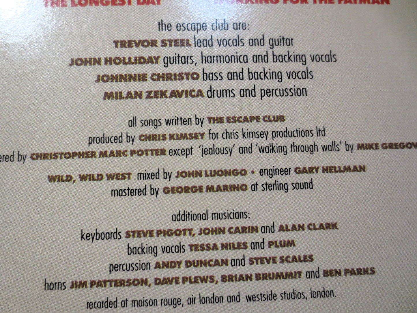 The ESCAPE CLUB, WILD Wild West, Pop Record, Escape Club Record, Escape Club Album, Escape Club Lp, Pop Music Record, Rock Lp, 1988 Records