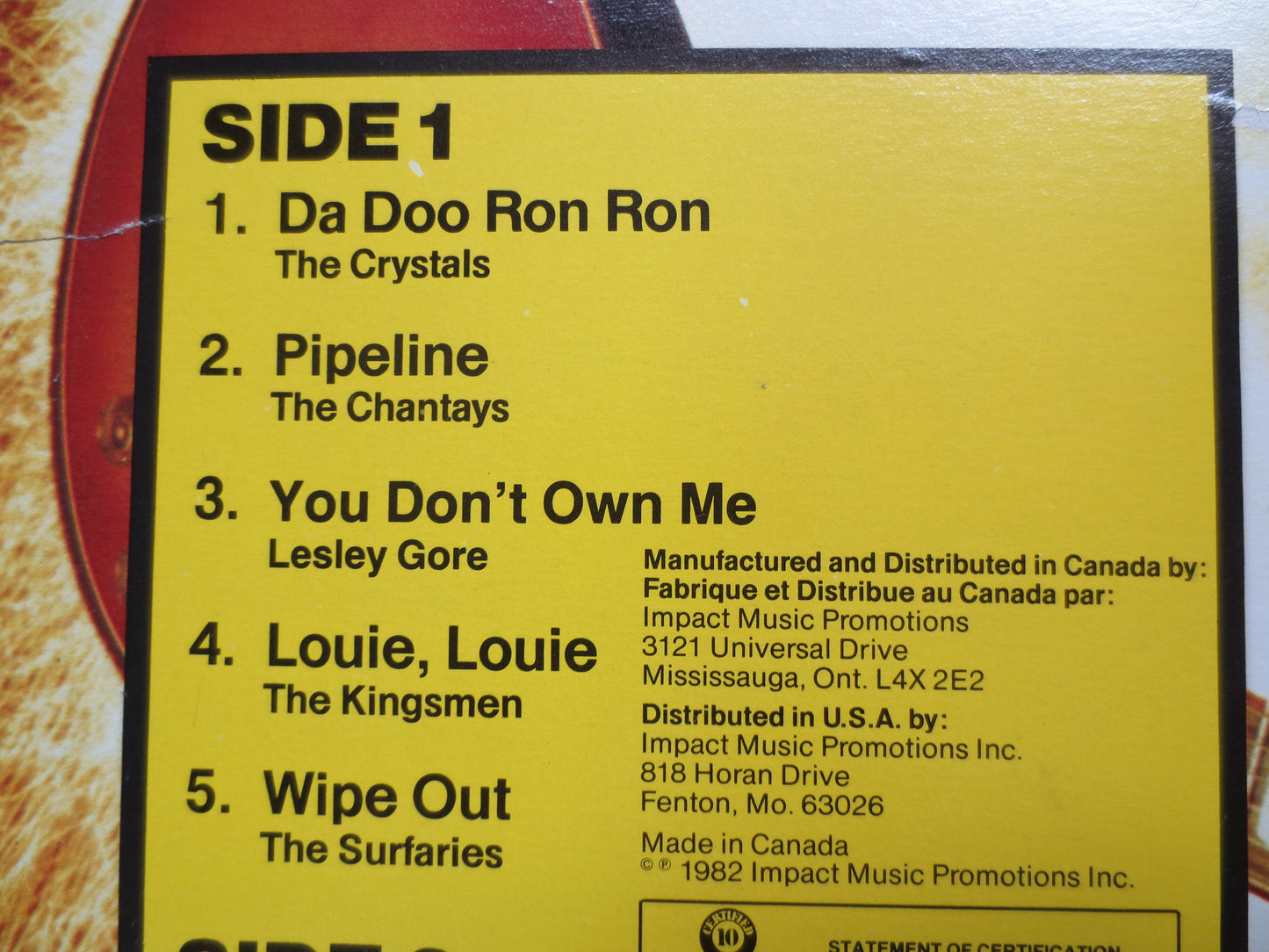ROCK and ROLL, IMPACT Records, The Crystals Album, The Chantays Record, Leslie Gore Album, The Dovells Album, Vintage Records, 1982 Records
