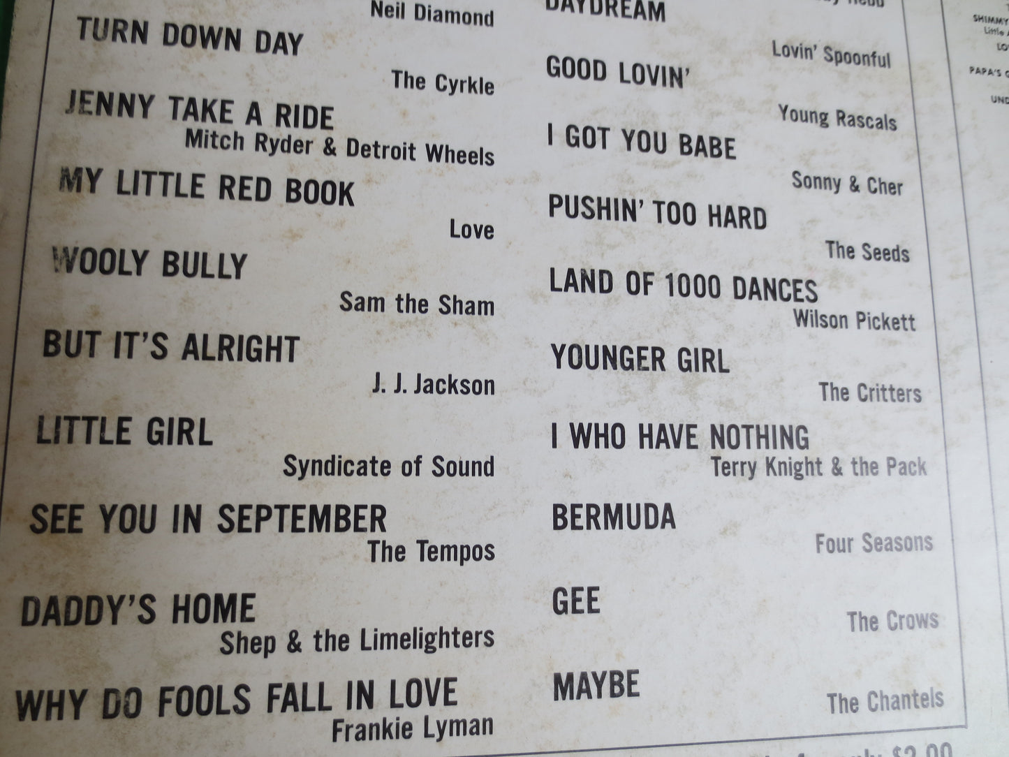 24 ORIGINAL HITS, Sam the Sham, The Seeds Record, Wilson Pickett Record, The Crows Record, The Tempos Record, Chantels Record, 1967 Records
