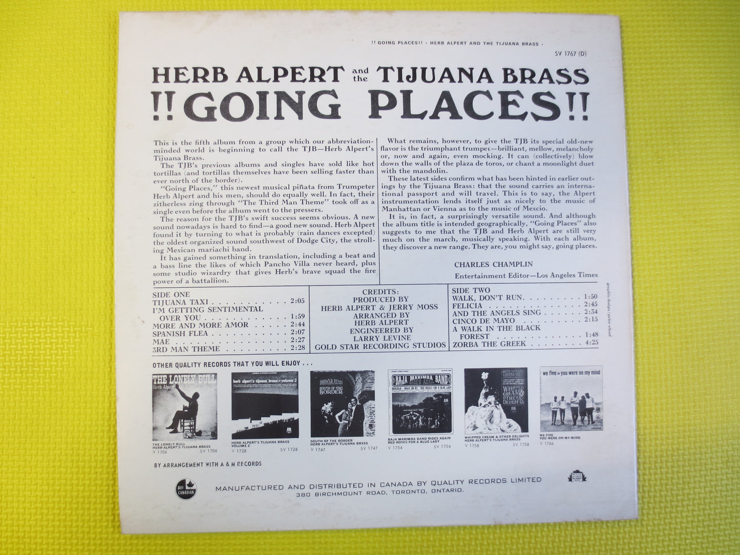 HERB ALPERT, GOING Places, Herb Alpert Record, Herb Alpert Album, Herb Alpert Vinyl, Herb Alpert Lp, LPs, Vintage Records, 1962 Records