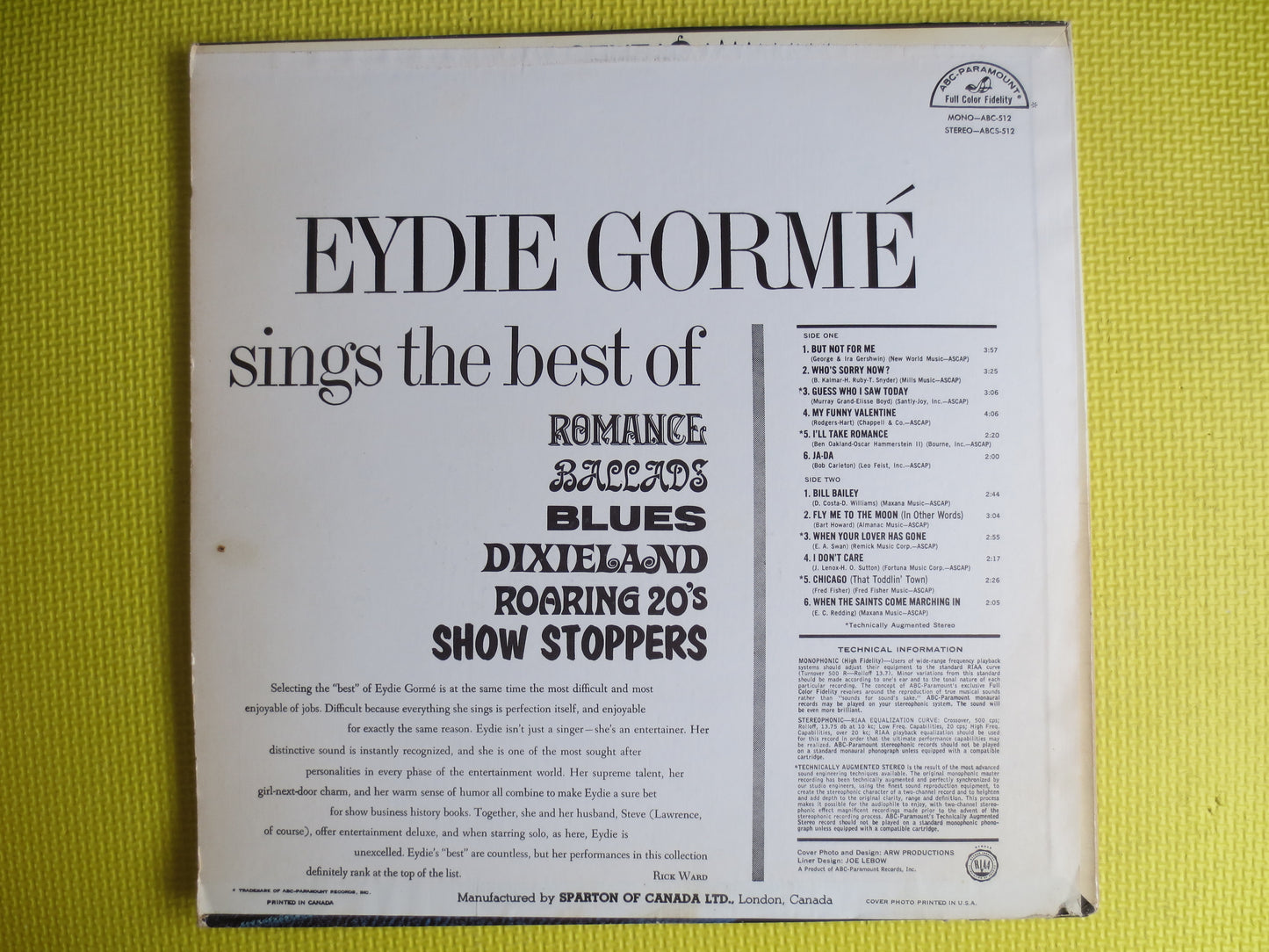 EYDIE GORME, Eydie Gorme Sings The Best Of Romance, Ballads, Blues, Dixieland, Roaring 20's, Eydie Gorme Record, Show Stoppers, 1966 Records