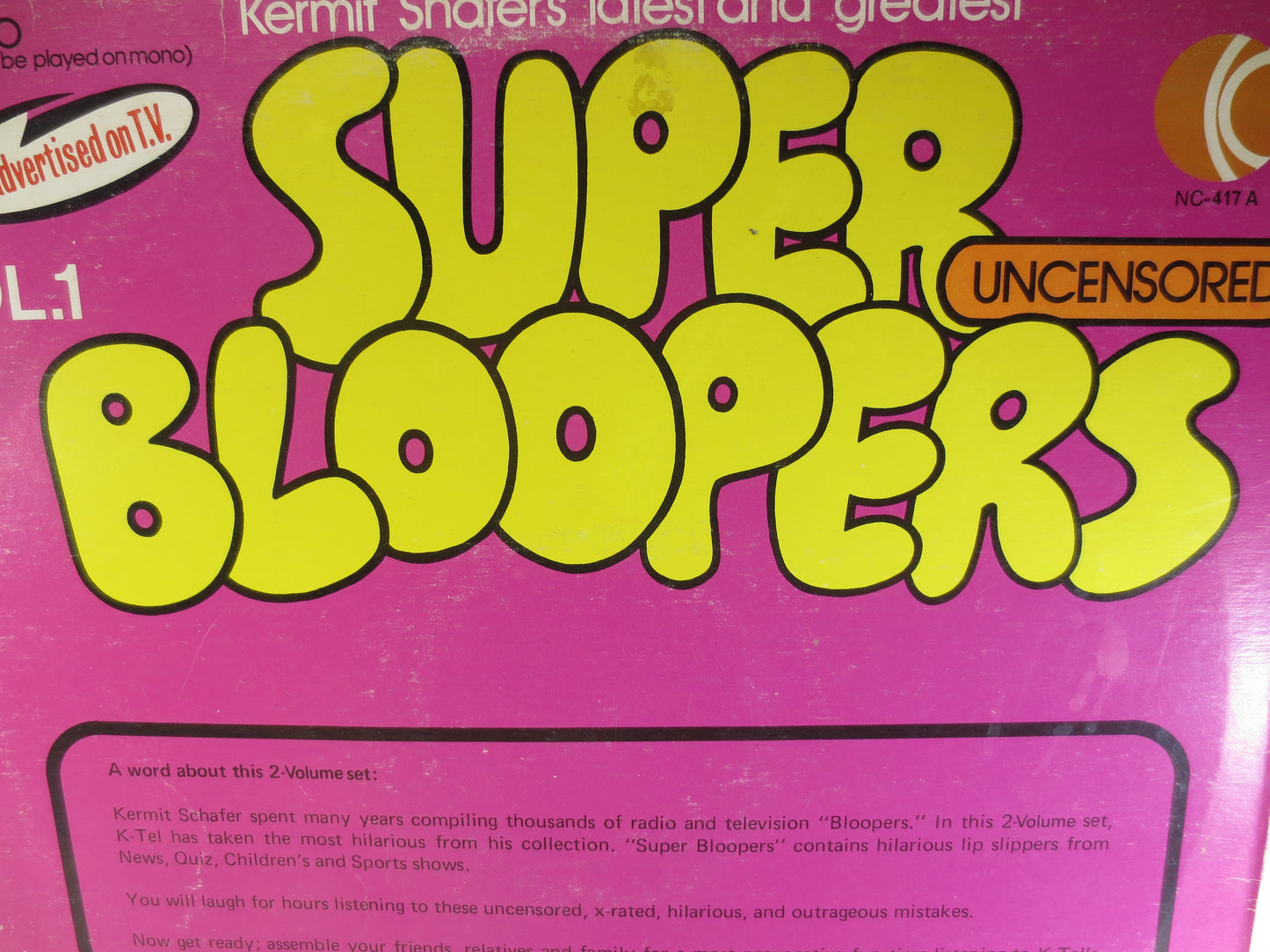 SUPER BLOOPERS, NOVELTY Records, K-Tel Records, Childrens Records, Funny Bloopers, Novelty Album, Tv Bloopers, Vintage Records, 1975 Records