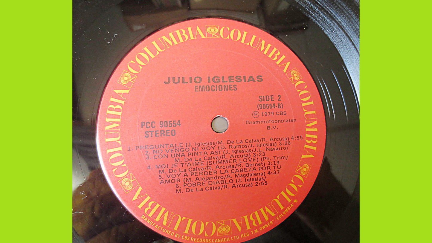 JULIO IGLESIAS, EMOCIONES, Pop Record, Julio Iglesias Music, Julio Iglesias Album, Vinyl Record, Latin lps, Vintage Records, 1979 Records
