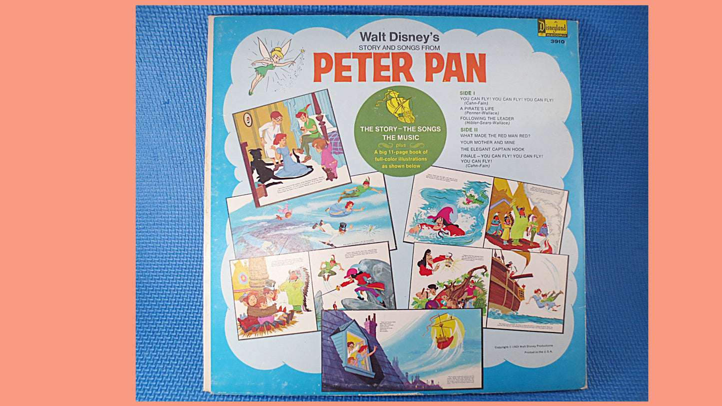 PETER PAN, DISNEY, Disneyland Records, Disney Records, Childrens Records, Disney Album, Disneyland, Vinyl Lp, Vintage Records, 1969 Records