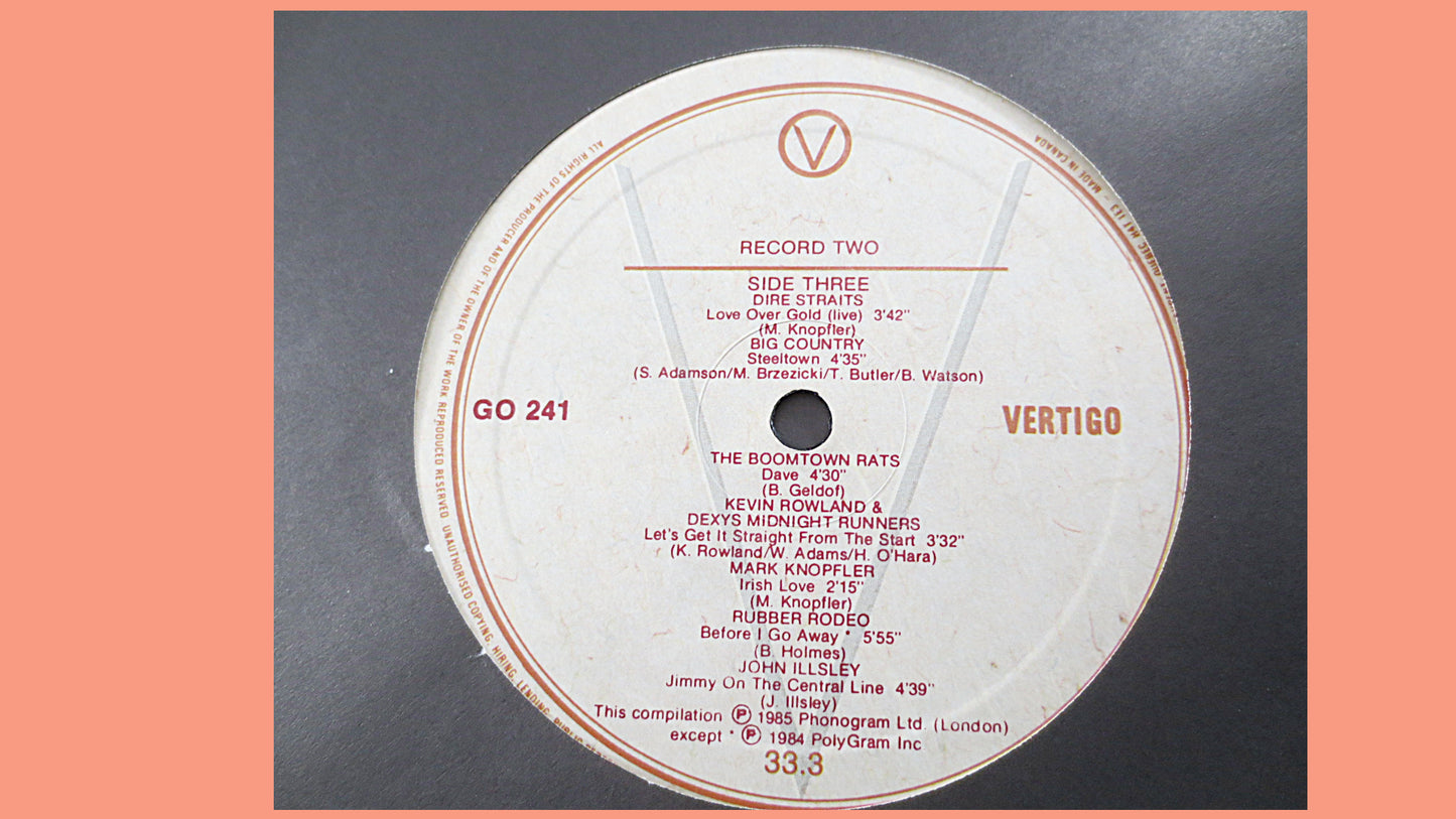 VERTIGO-SAMPLER, ROCK Records, Vintage Vinyl, The Boomtown Rats Lp, Tears for Fears Lp, Zerra 1 Album, Rock Lp, Vintage Records, 1985 Record