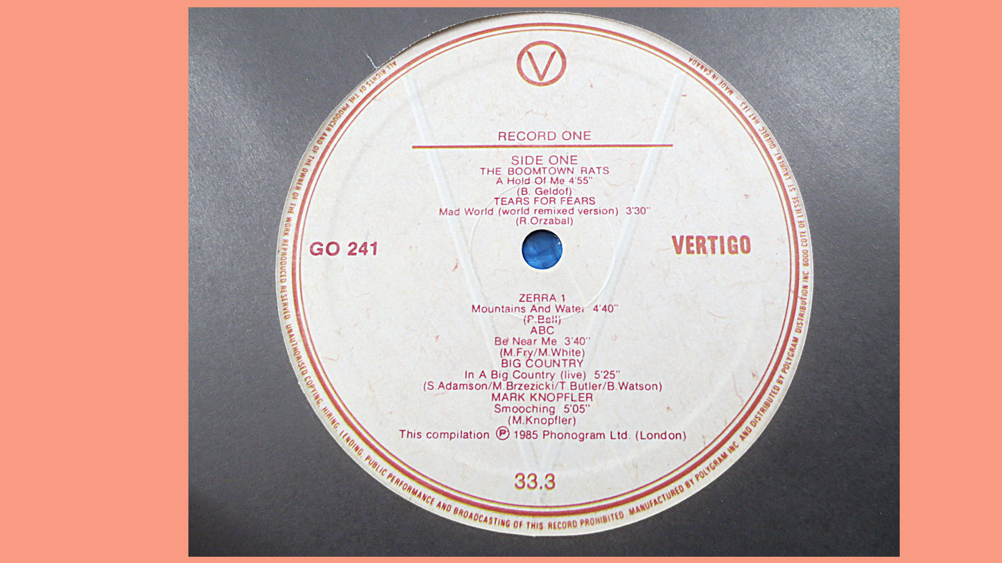VERTIGO-SAMPLER, ROCK Records, Vintage Vinyl, The Boomtown Rats Lp, Tears for Fears Lp, Zerra 1 Album, Rock Lp, Vintage Records, 1985 Record
