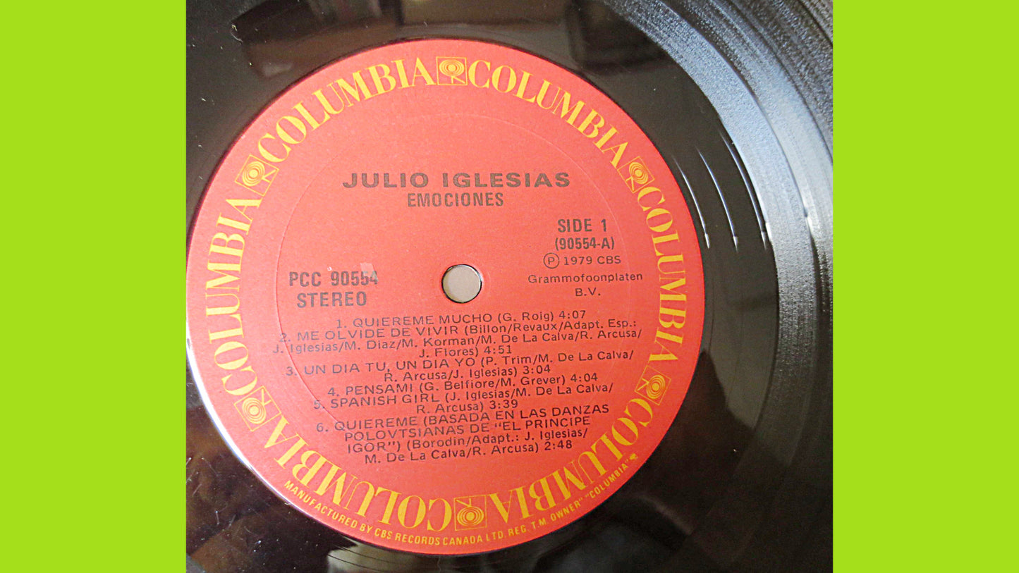 JULIO IGLESIAS, EMOCIONES, Pop Record, Julio Iglesias Music, Julio Iglesias Album, Vinyl Record, Latin lps, Vintage Records, 1979 Records
