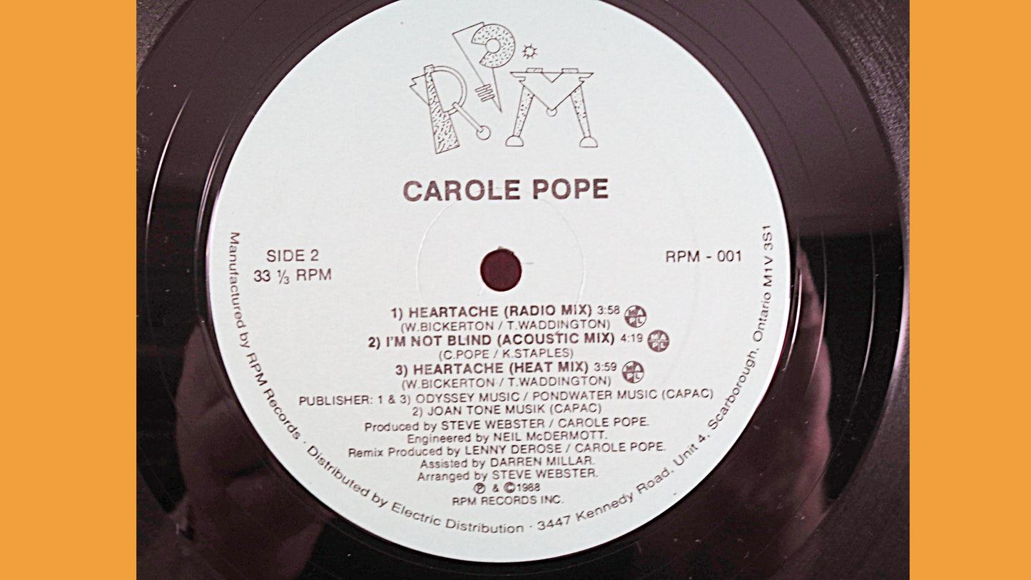 CAROLE POPE, Nothing But A HEARTACHE, Carole Pope Ep, Carole Pope Record, Carole Pope Songs, Carole Pope Music, Vintage Record, 1988 Records