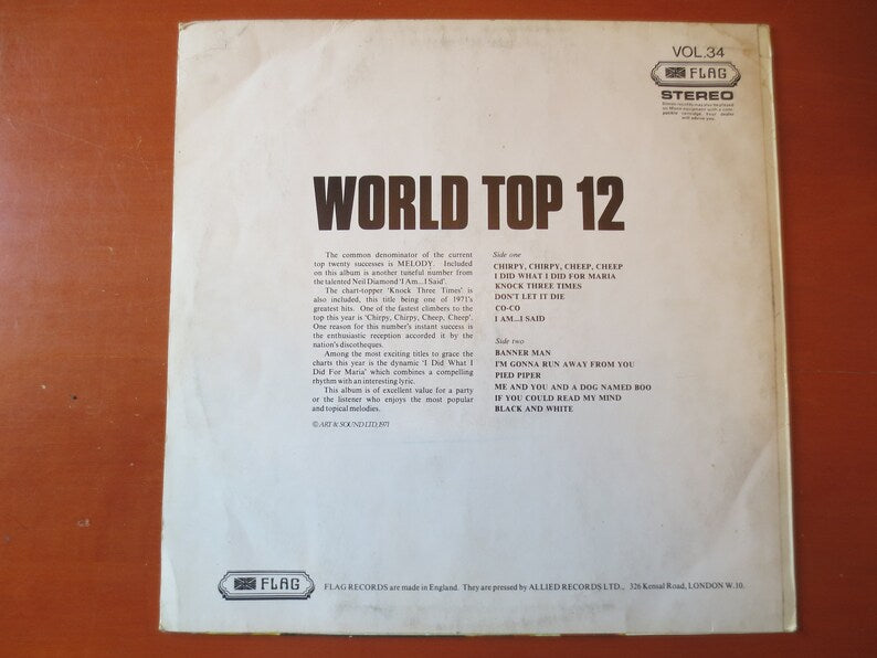 WORLD TOP 12, RARE Records, Vintage Vinyl, Record Vinyl, Flagg Records, Vinyl Record, lps, Vinyl, Rock Record, Vintage Records, 1971 Records