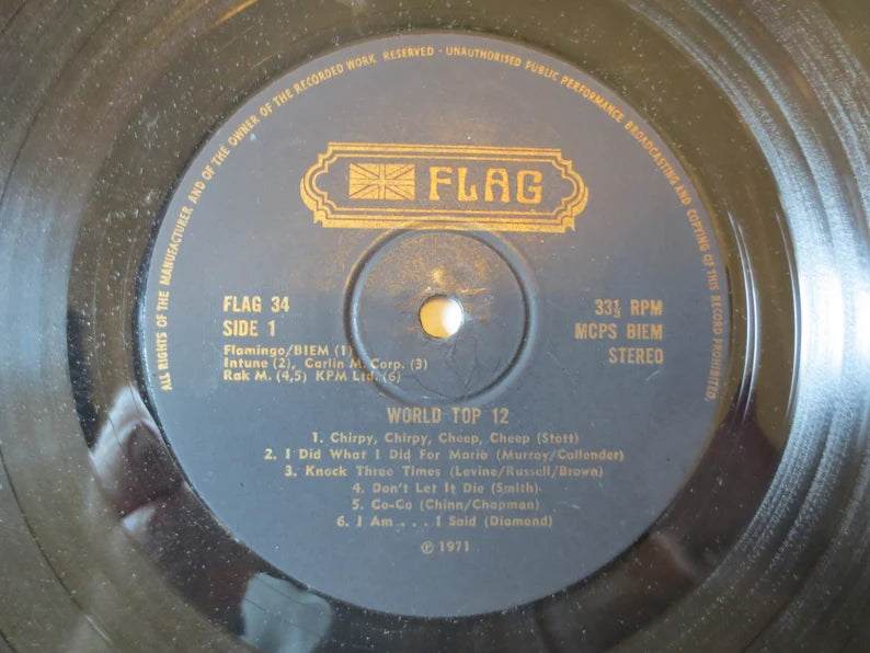 WORLD TOP 12, RARE Records, Vintage Vinyl, Record Vinyl, Flagg Records, Vinyl Record, lps, Vinyl, Rock Record, Vintage Records, 1971 Records