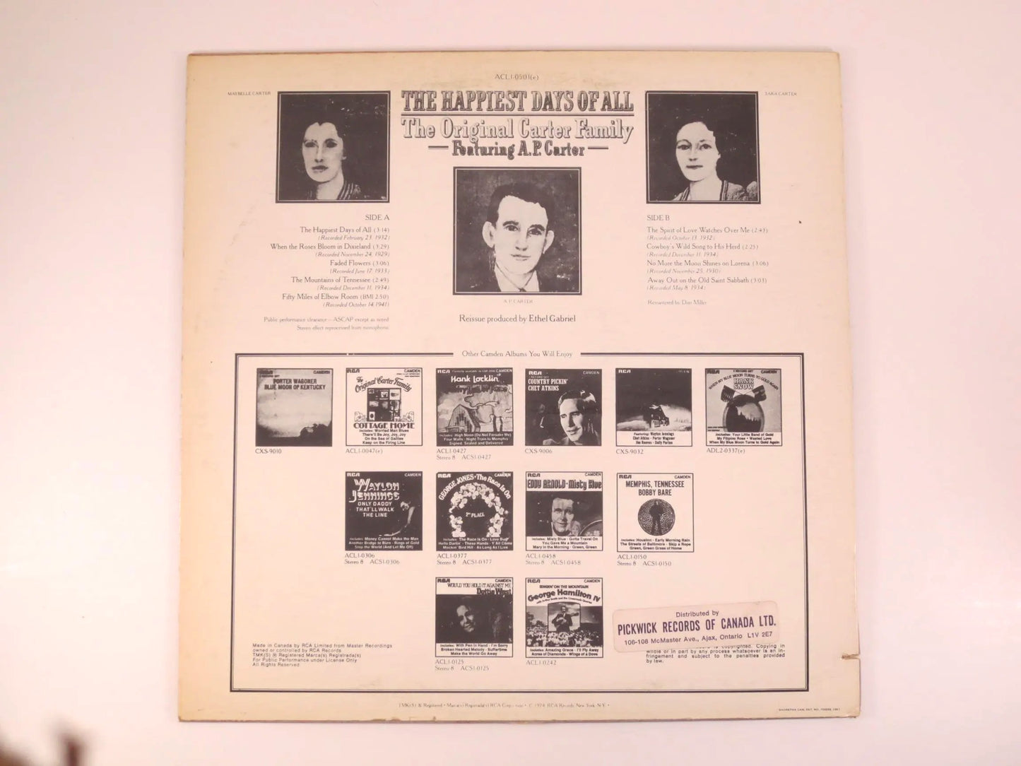 ORIGINAL CARTER FAMILY, Carter Family Album, Carter Family Record, Carter Family Lp, Carter Family Vinyl, Country Records, Lps, 1974 Records