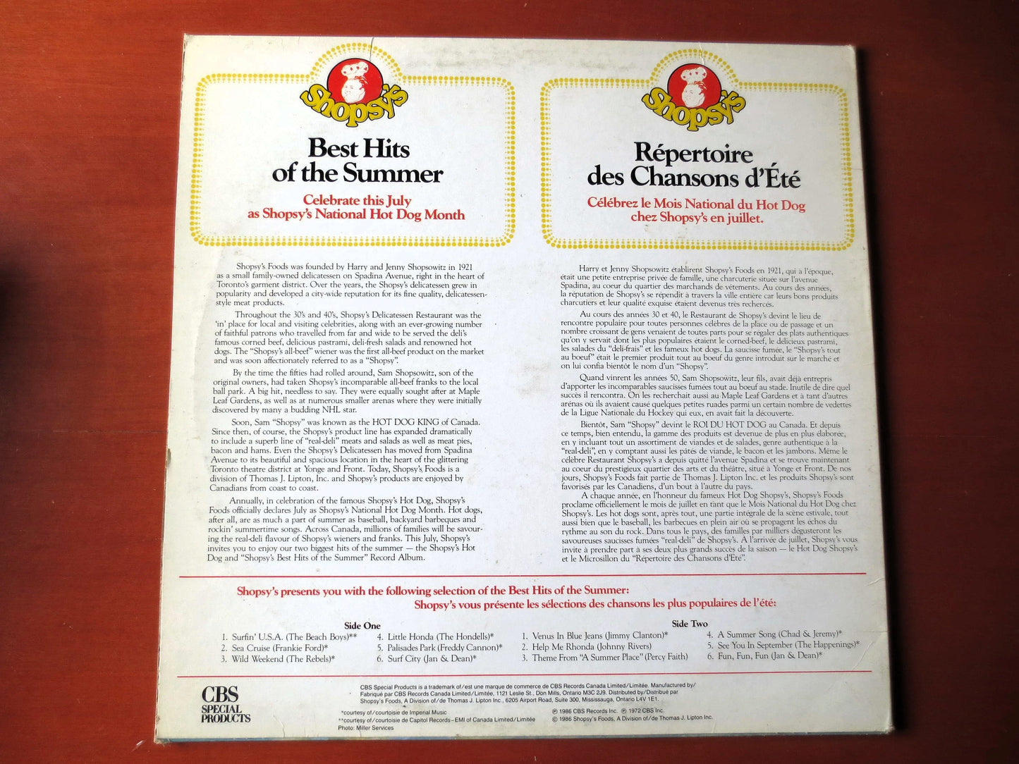 SHOPSY'S HOT DOGS, Shopsy's Record, Summer Music, Records, Vintage Vinyl, Record Vinyl, lps, Vinyl Albums, 1986 Records