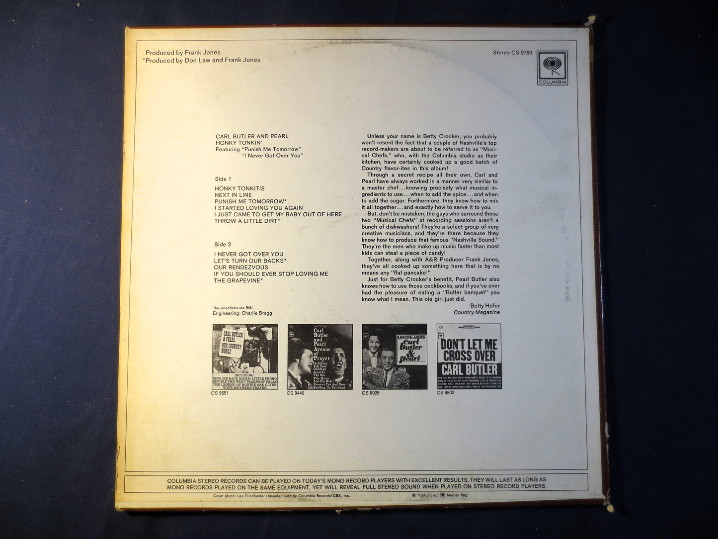 CARL BUTLER, and PEARL, Honky Tonkin', Ragtime Records, Honky Tonk Records, Vintage Vinyl, Records, Vinyl, 1969 Records