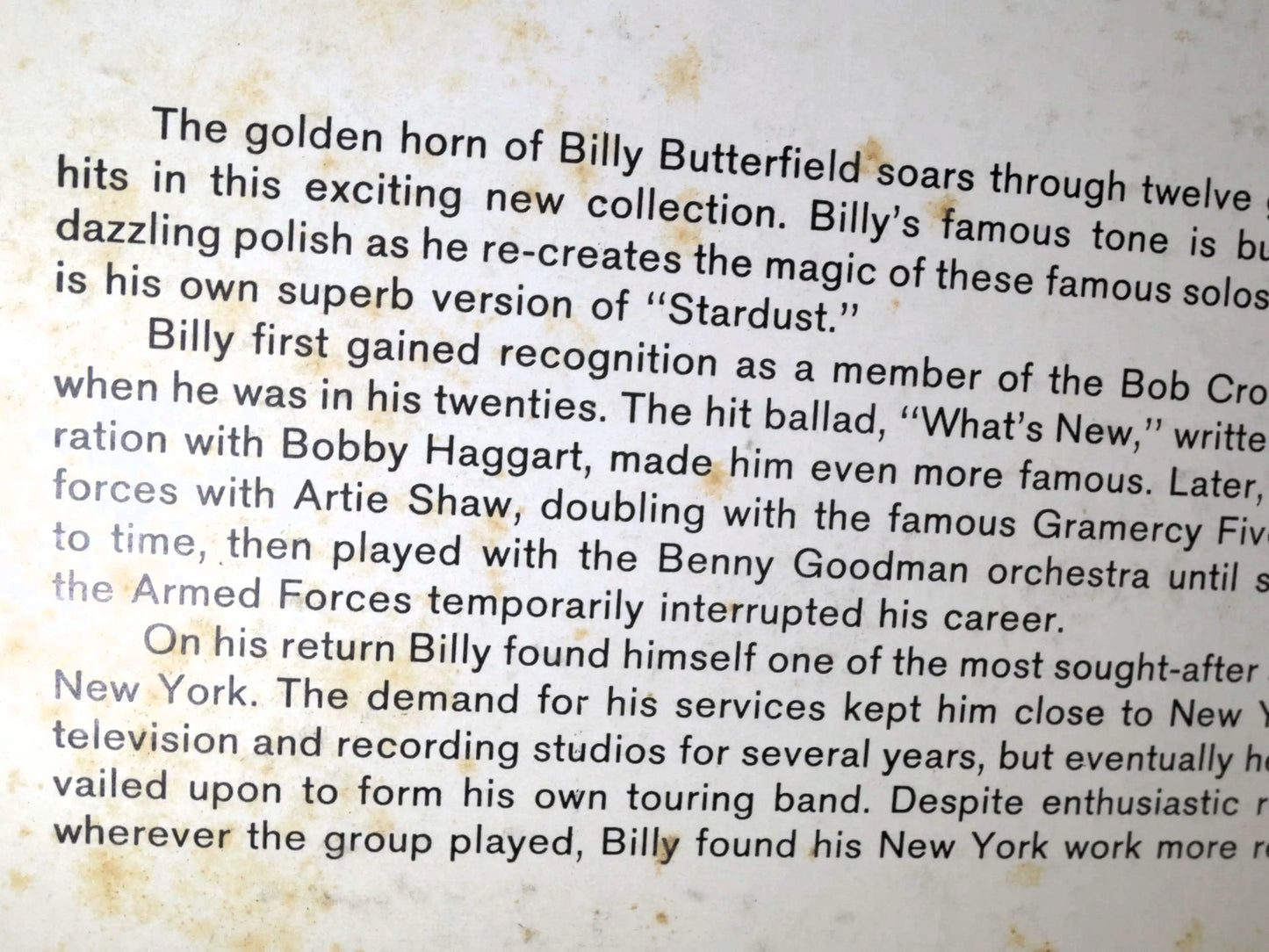 BILLY BUTTERFIELD, The GOLDEN Horn, Billy Butterfield Lp, Jazz Records, Jazz Vinyl, Vintage Vinyl, Jazz Lp, 1961 Records
