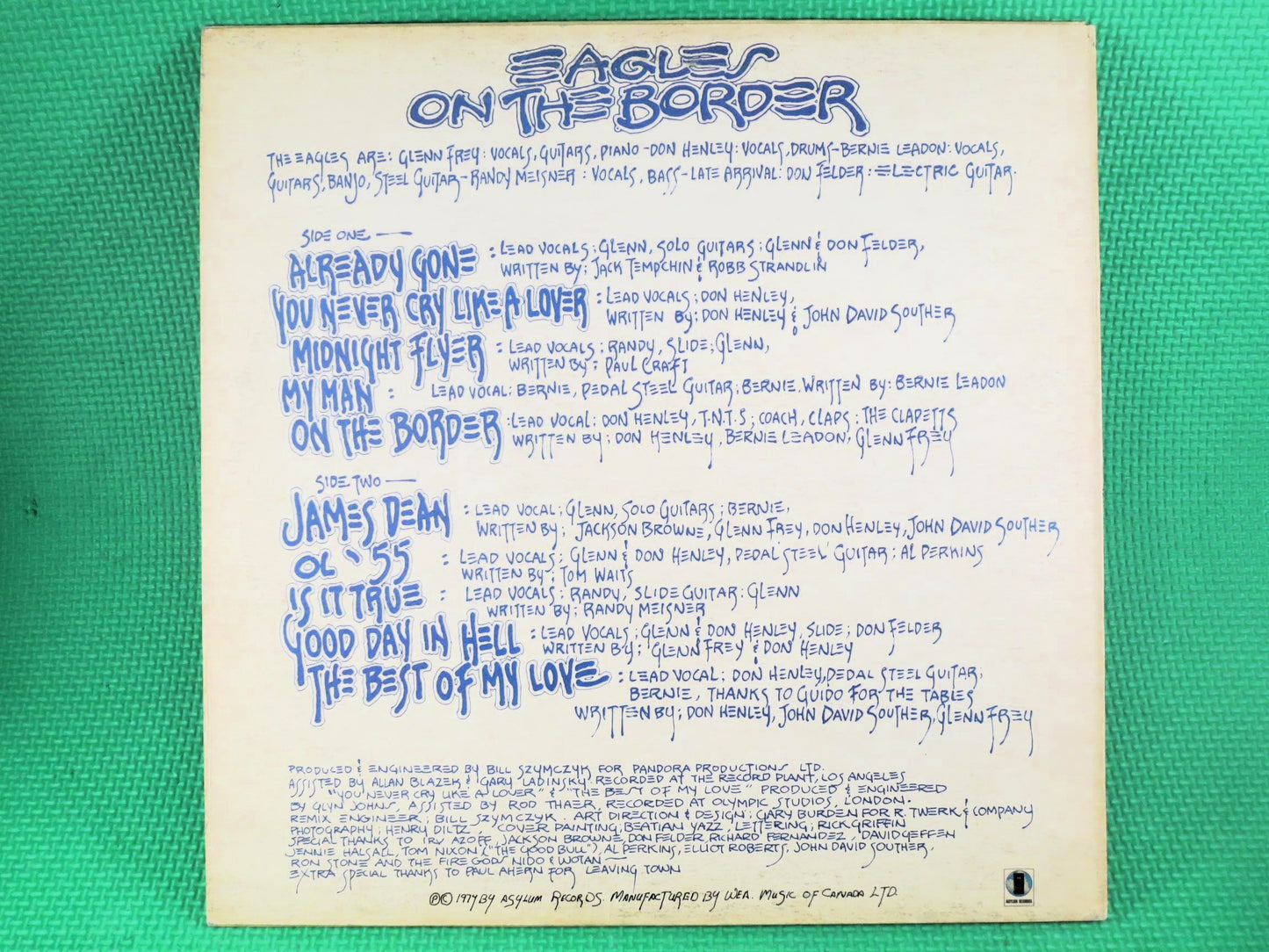The EAGLES, On the Border, Rock Records, The Eagles Records, The Eagles Album, The Eagles Lp, Vinyl Records, 1974 Records