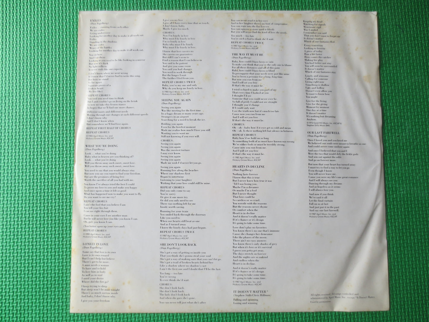 DAN FOGELBERG, EXILES, Dan Fogelberg Lp, Folk Rock lp, Rock Folk Lp, Vinyl Records, Vinyl lps, Vinyl Albums, 1987 Records