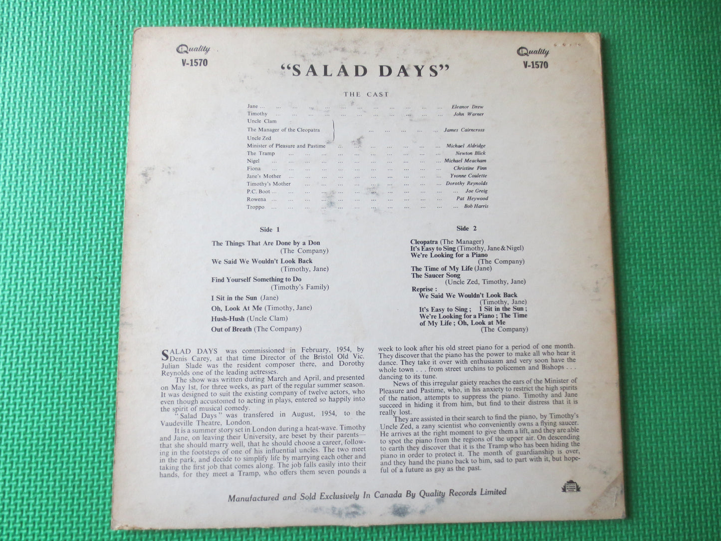 SALAD DAYS, VAUDEVILLE Theatre, Theatre Music, Soundtrack Records, Vintage Vinyl, Record Vinyl, Vinyl Record, 1954 Records